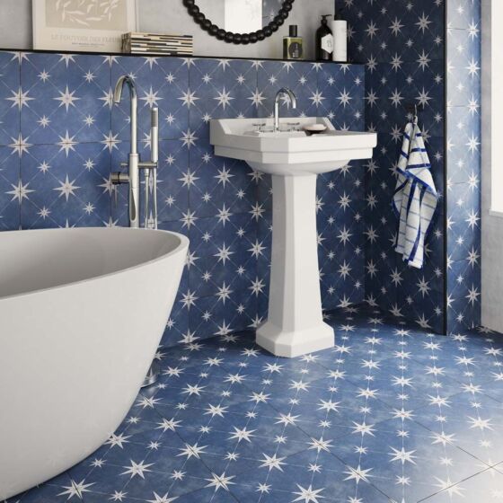 Vincent Navy Blue Patterned Vitrified Ceramic 335x335mm