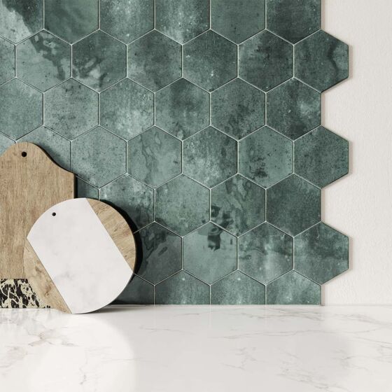 Hope Green Hexagon Gloss Ceramic Wall 150x173mm