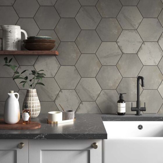 Hex Steel Glazed Porcelain Wall & Floor Tile 175x202mm