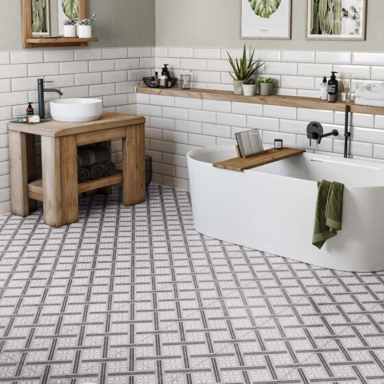 Mondrian Grey Patterned Vitrified Ceramic 335x335mm